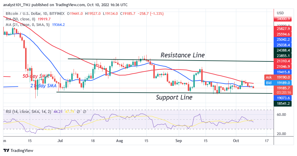 Bitcoin Price Prediction for Today October 10: BTC Price Struggles To Hold Above $19K