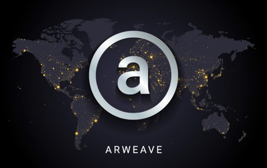 Arweave (AR) cryptocurrency logo against a global background